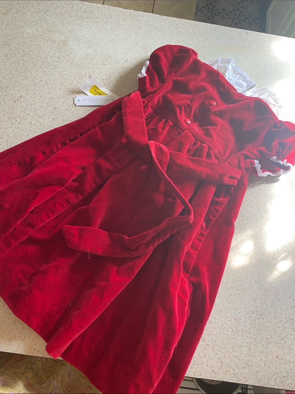 Edgehill Collection Red Velvet Dress with White Lace Collar - Picture 4 of 8